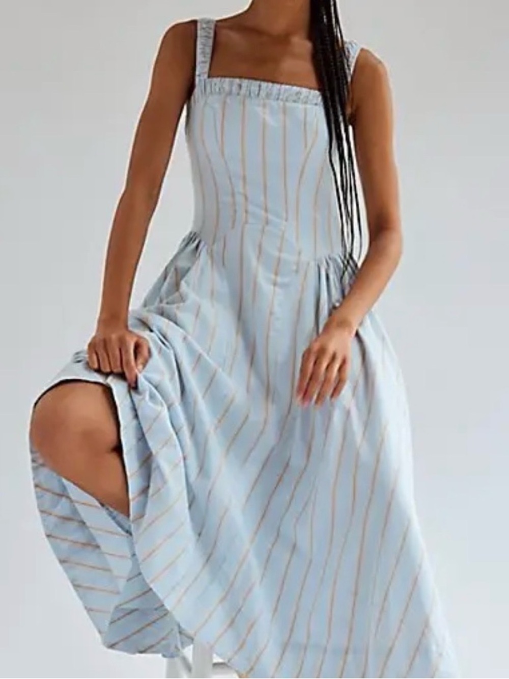 Light Blue Striped Summer Dress with Thin Pink Stripes